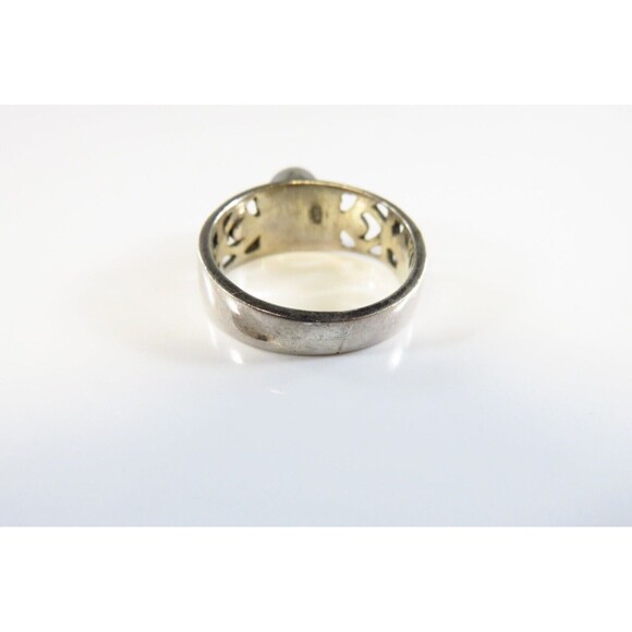 Vintage Oval Onyx Cabochon Solitaire Pierced Sterling Silver Ring Size 7.25 - Picture 8 of 11